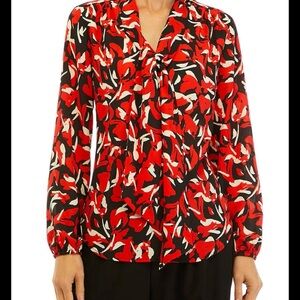 The Limited Women's Red Floral Tie-Neck Blouse Size 2X